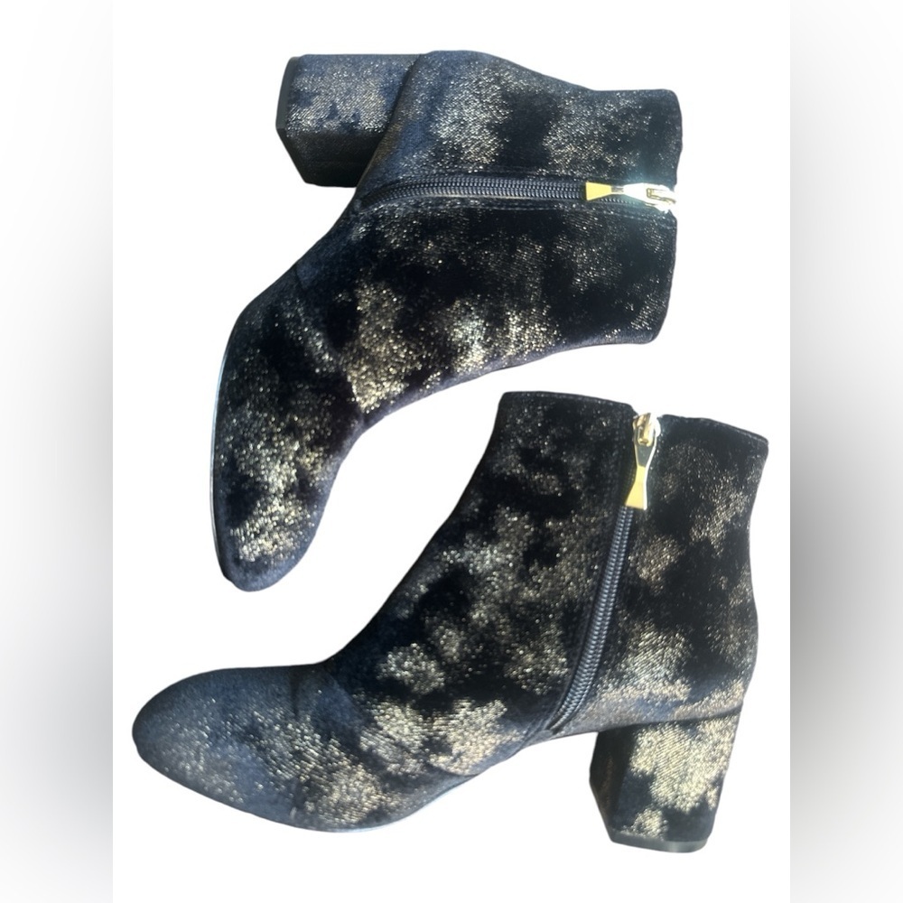 KATE SPADE Longley black gold spotted velvet ankle boots Size 7M - Picture 4 of 6
